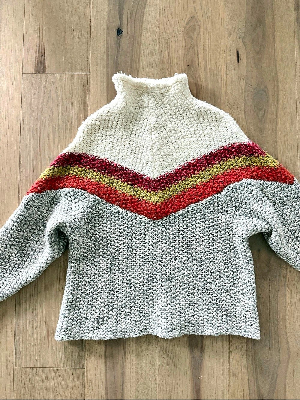 Free People Sweater Color Block Turtleneck White & Red Medium